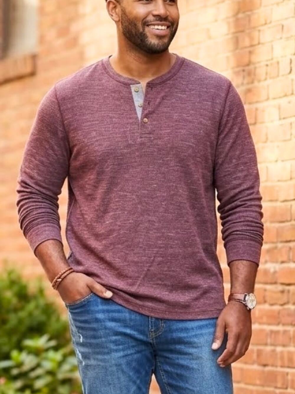 Sonoma Supersoft Henley XL Plum Heather Casual Everyday Comfort